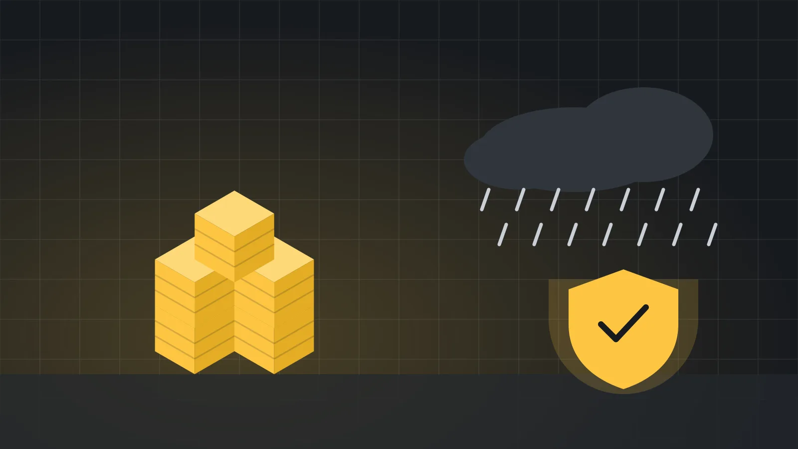 Illustration of rain clouds above a protected storage crate