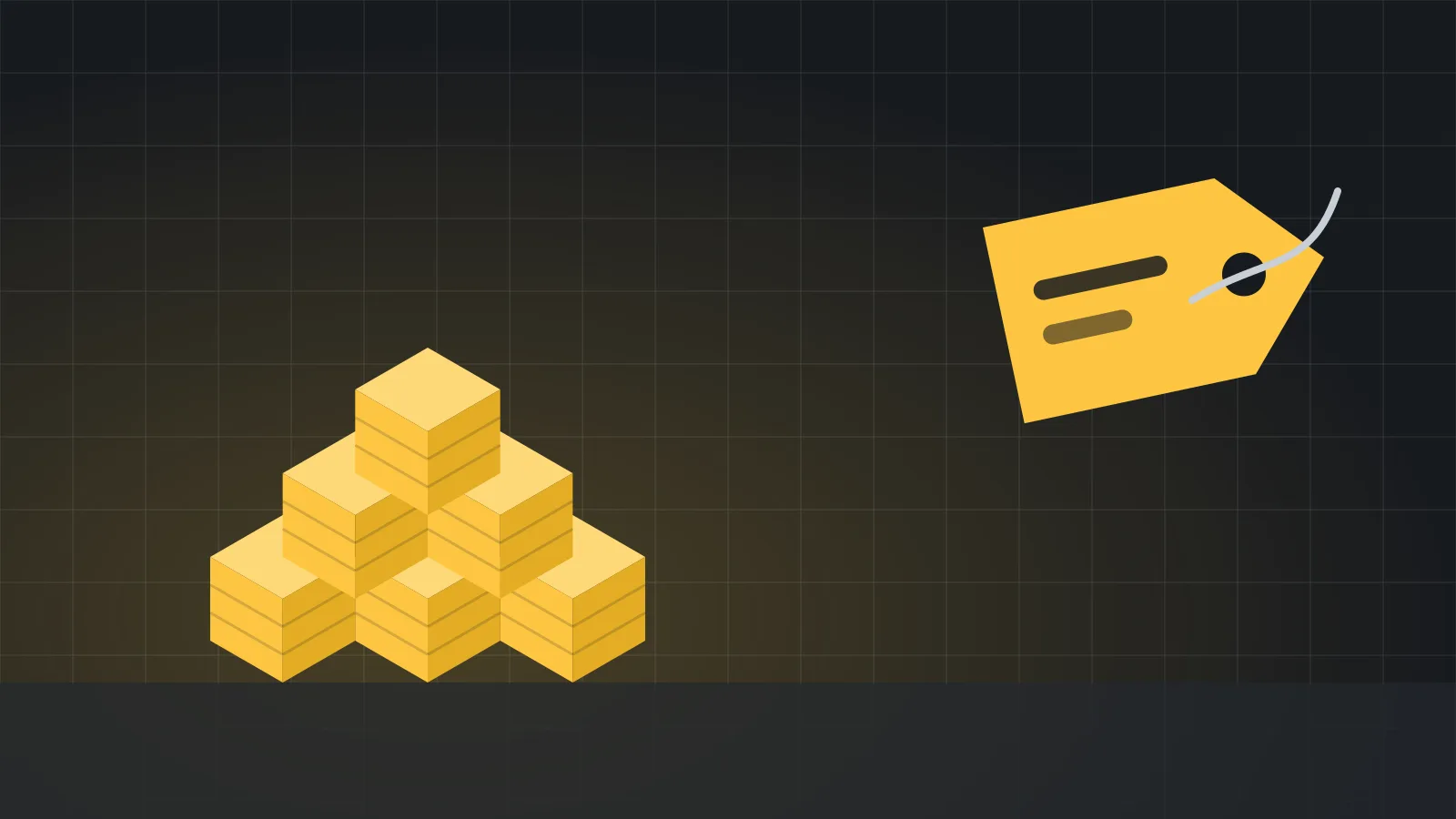 Illustration of stacked storage crates beside a price tag