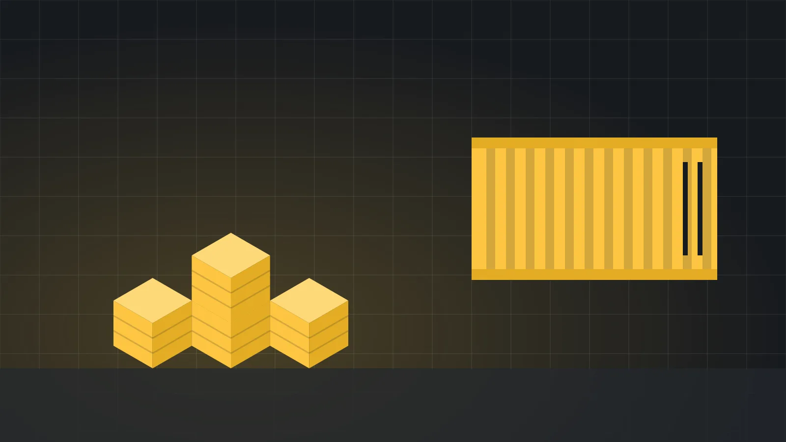 Illustration of a shipping container beside a storage unit door