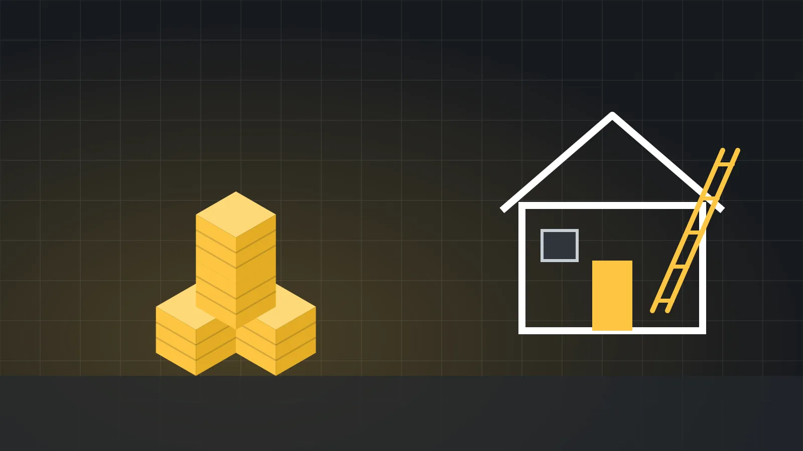 Illustration of a house under renovation next to stacked crates