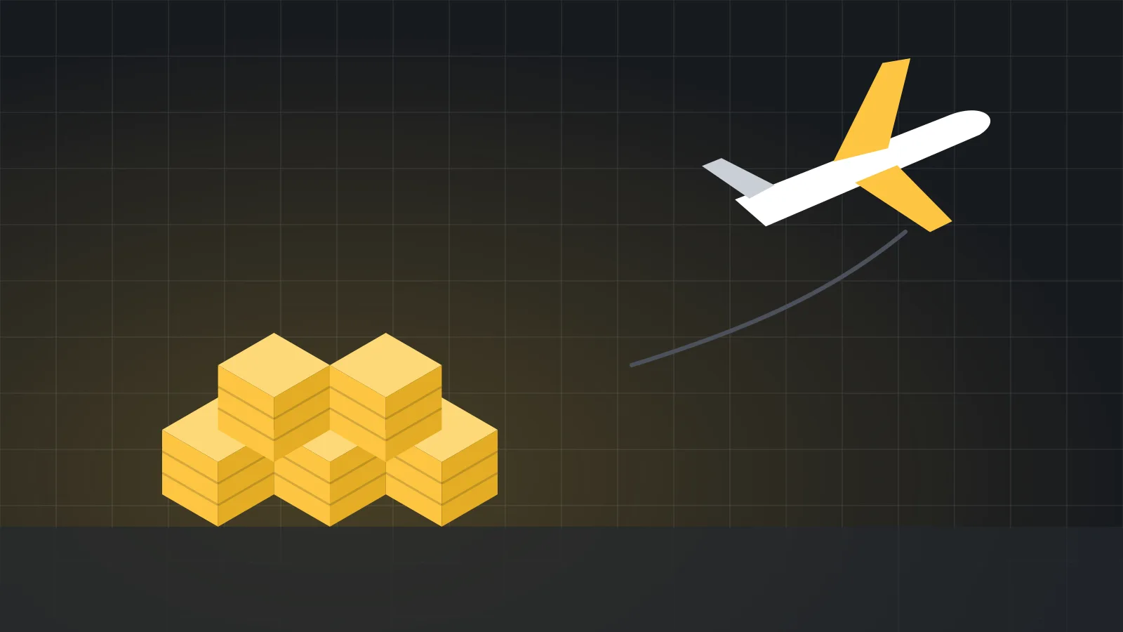 Illustration of an aeroplane flying over a stack of storage crates
