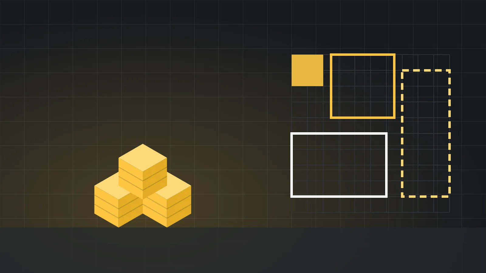 Illustration of four storage units of different sizes drawn on a floor plan grid